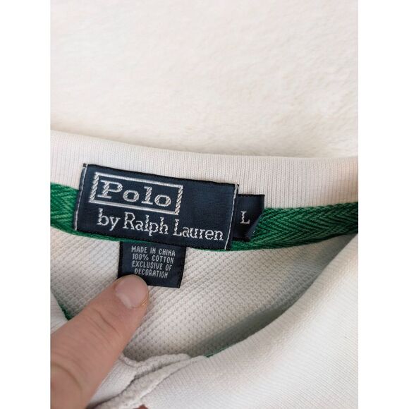 Vtg Polo Ralph Lauren Knit Polo Mens Large White Blue Chest Stripe - Picture 3 of 10
